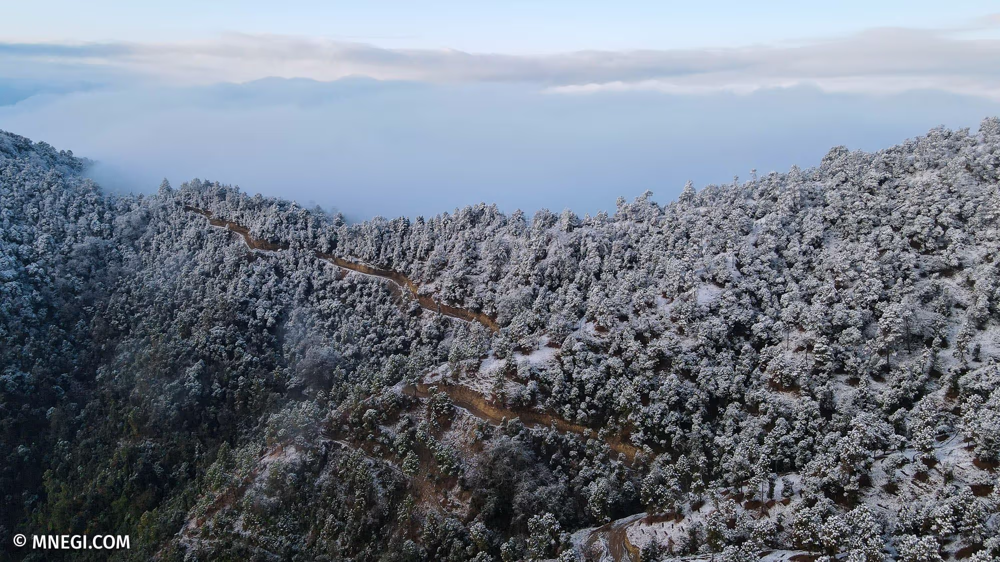 Woodsmoke, frost, snow on the ridge